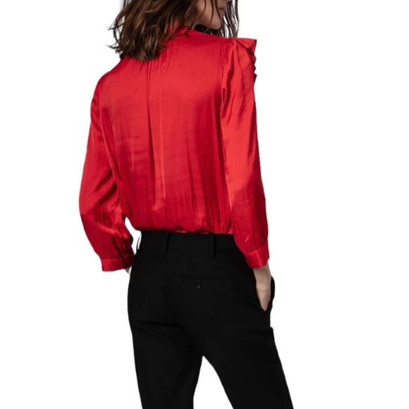 NWT Zadig & Voltaire Tygg Satin Red Button Blouse with 3/4 sleeves - Picture 2 of 13